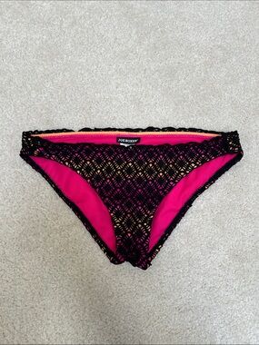Joe Boxer Hot Pink Bikini Bottom with Black Crochet